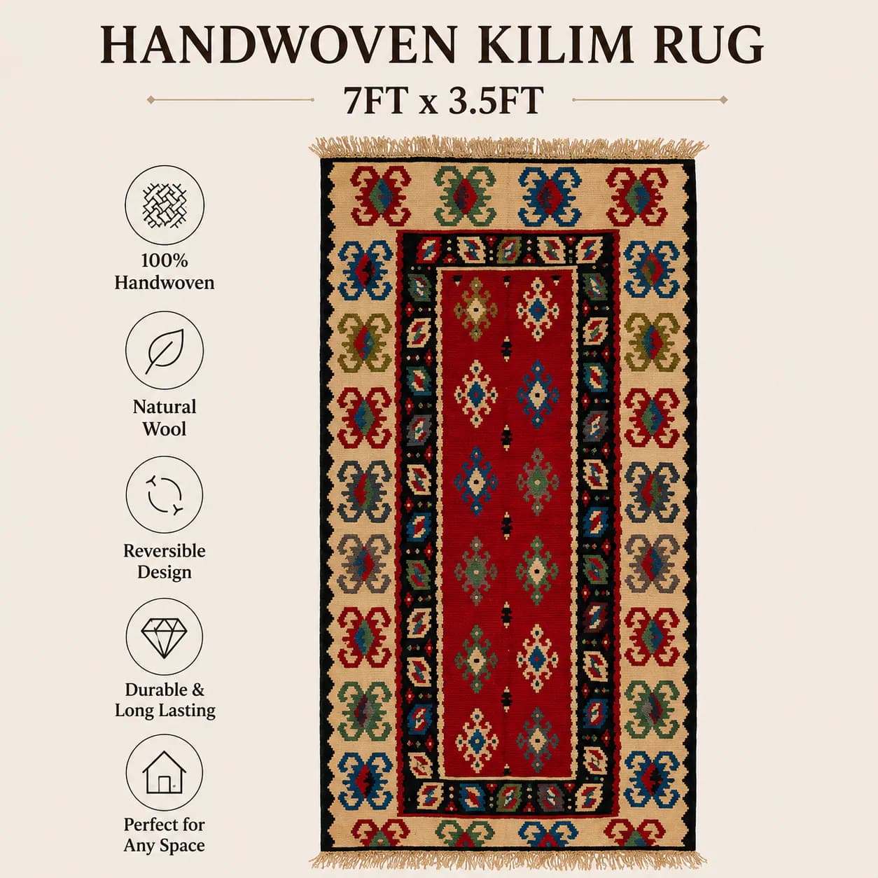 Geomatric Tribal Kilim Red Lvory